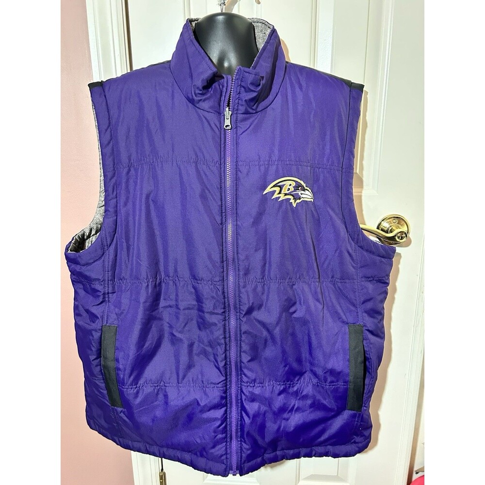 NFL Brand Baltimore Ravens Puffer Vest Mens XXL Reversible Full Zip Pockets